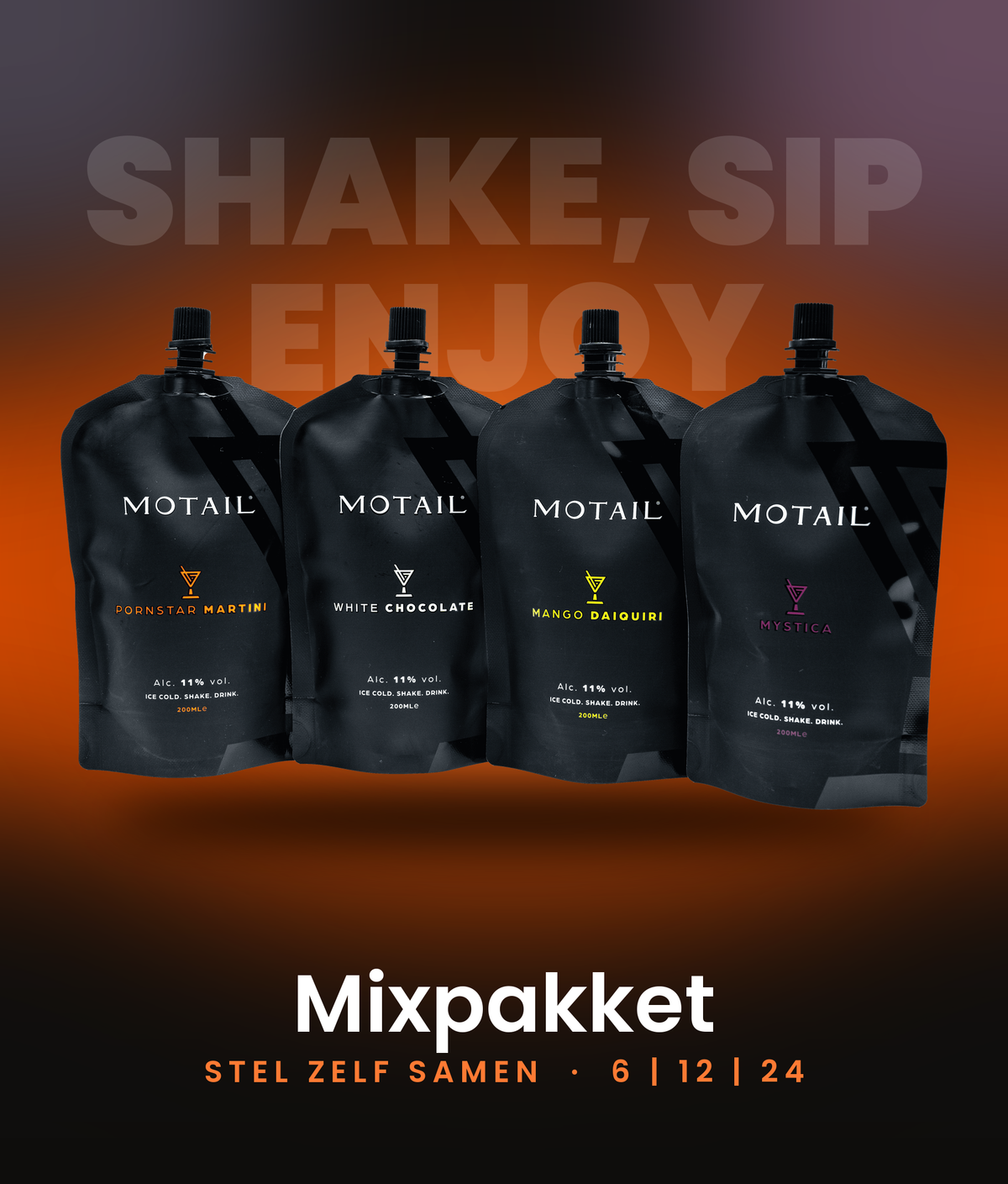 Motail Mixpakket: Pornstar Martini, White Chocolate, Mango Daiquiri en Mystica